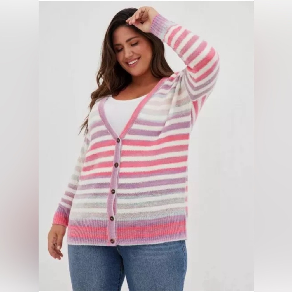 Torrid Pastel Pink Purple Striped Soft Knit Button Up Cardigan Sweater‎ Size 0X